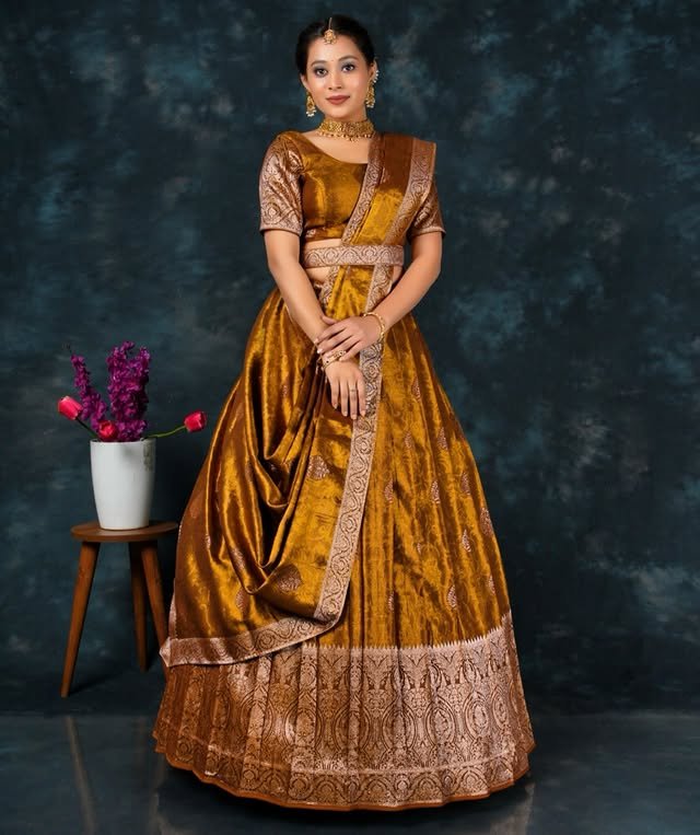 Regal Mustard Gold Woven Silk Lehenga - Rajshri Fashions Sowcarpet Chennai